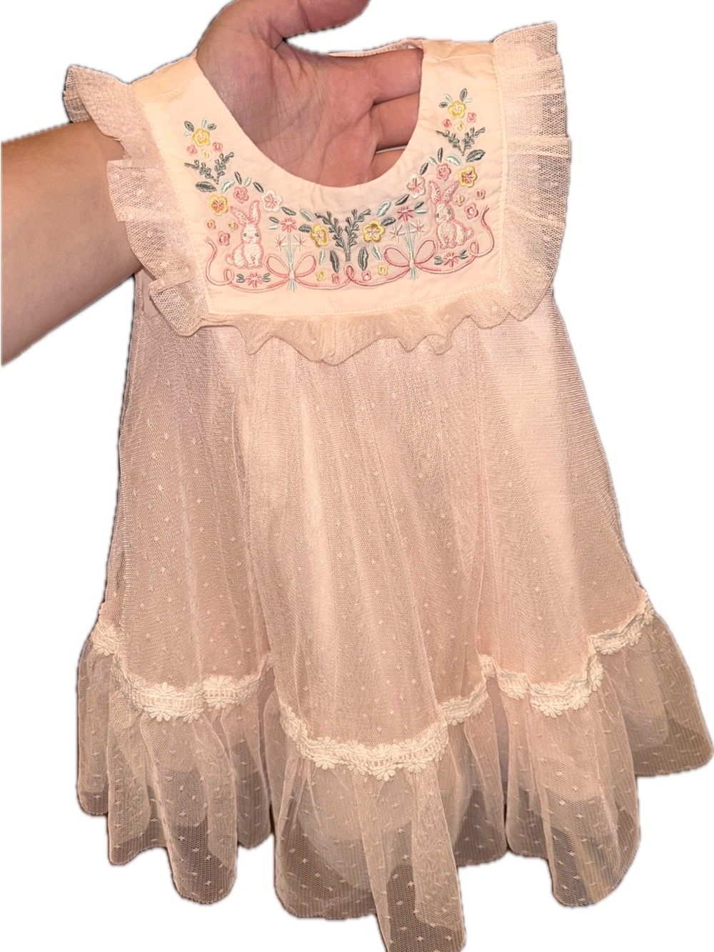 Tahari Peach Embroidered Tulle Lace Spring Pastel Floral Baby Girl Dress 12m